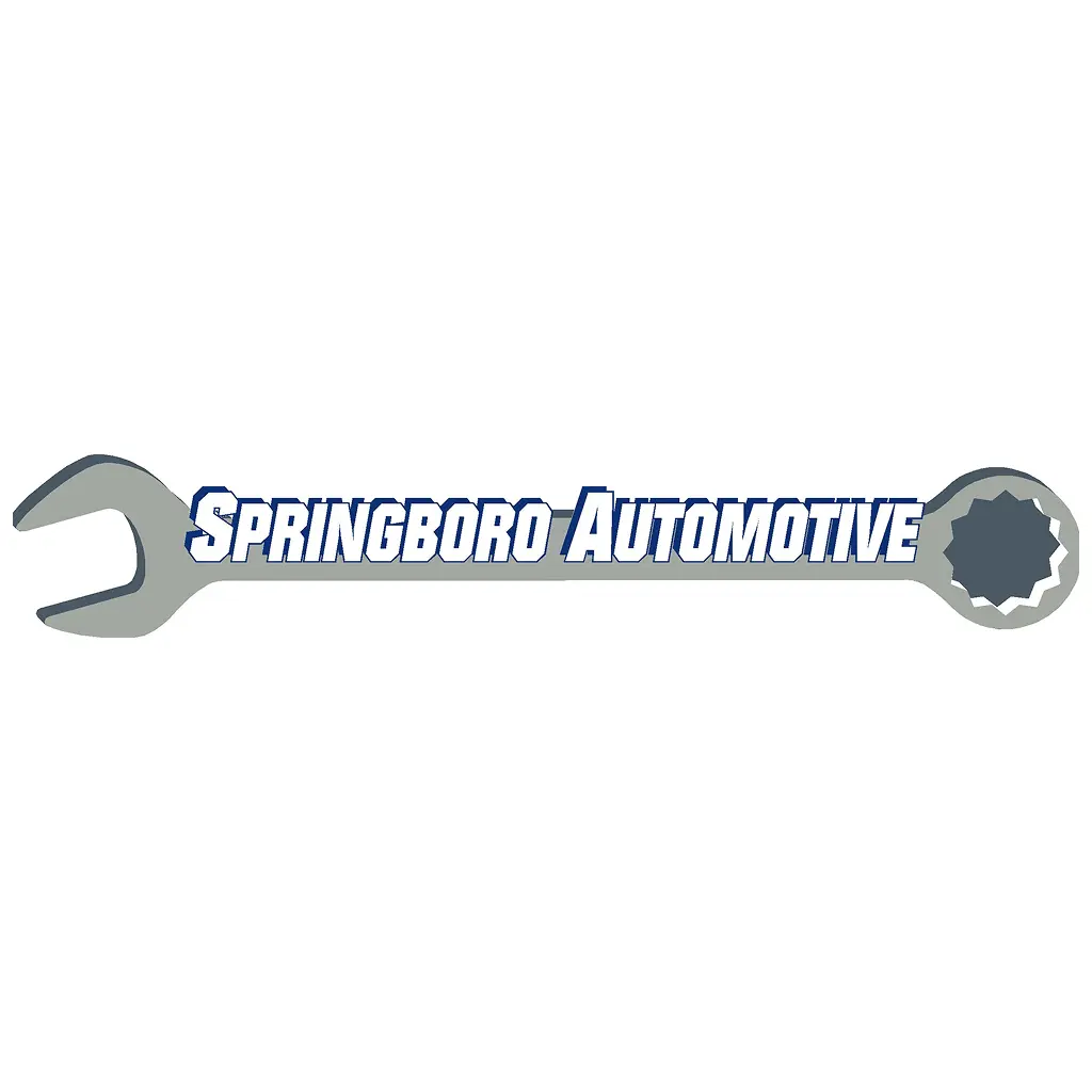 NAPA services, Auto repair shop in Springboro, OH, Springboro Automotive. A wrench graphic with the text Springboro Automotive across the handle in blue and white letters. The wrench has an open-end on one side and a box-end on the other.